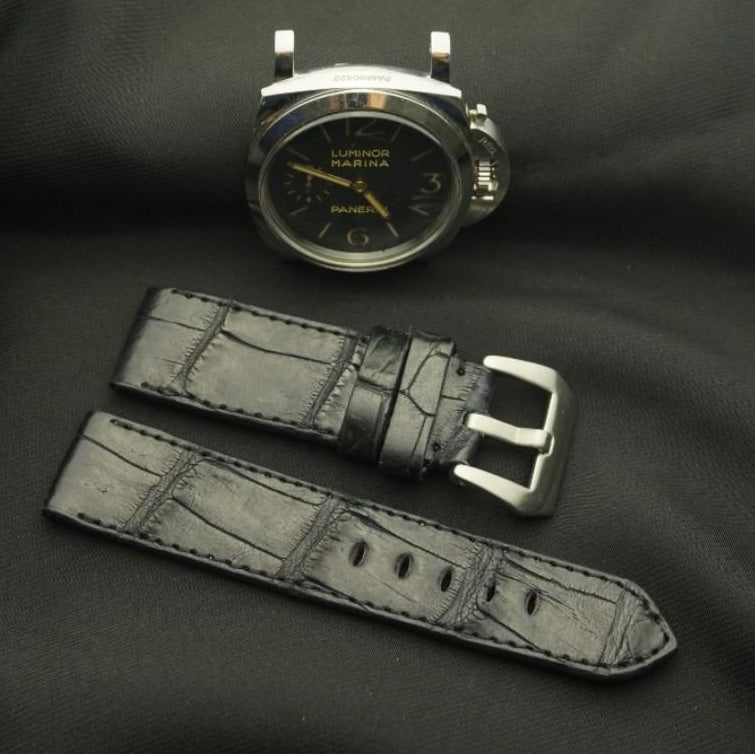 BLACK CROCODILE BELLY LEATHER STRAP