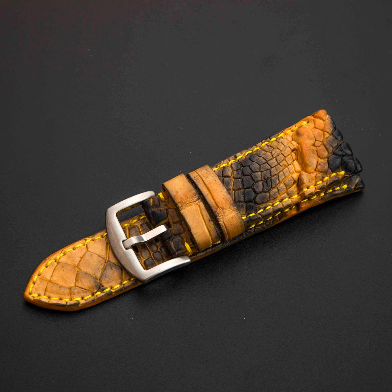 YELLOW&BLACK CROCODILE HORNBACK LEATHER STRAP