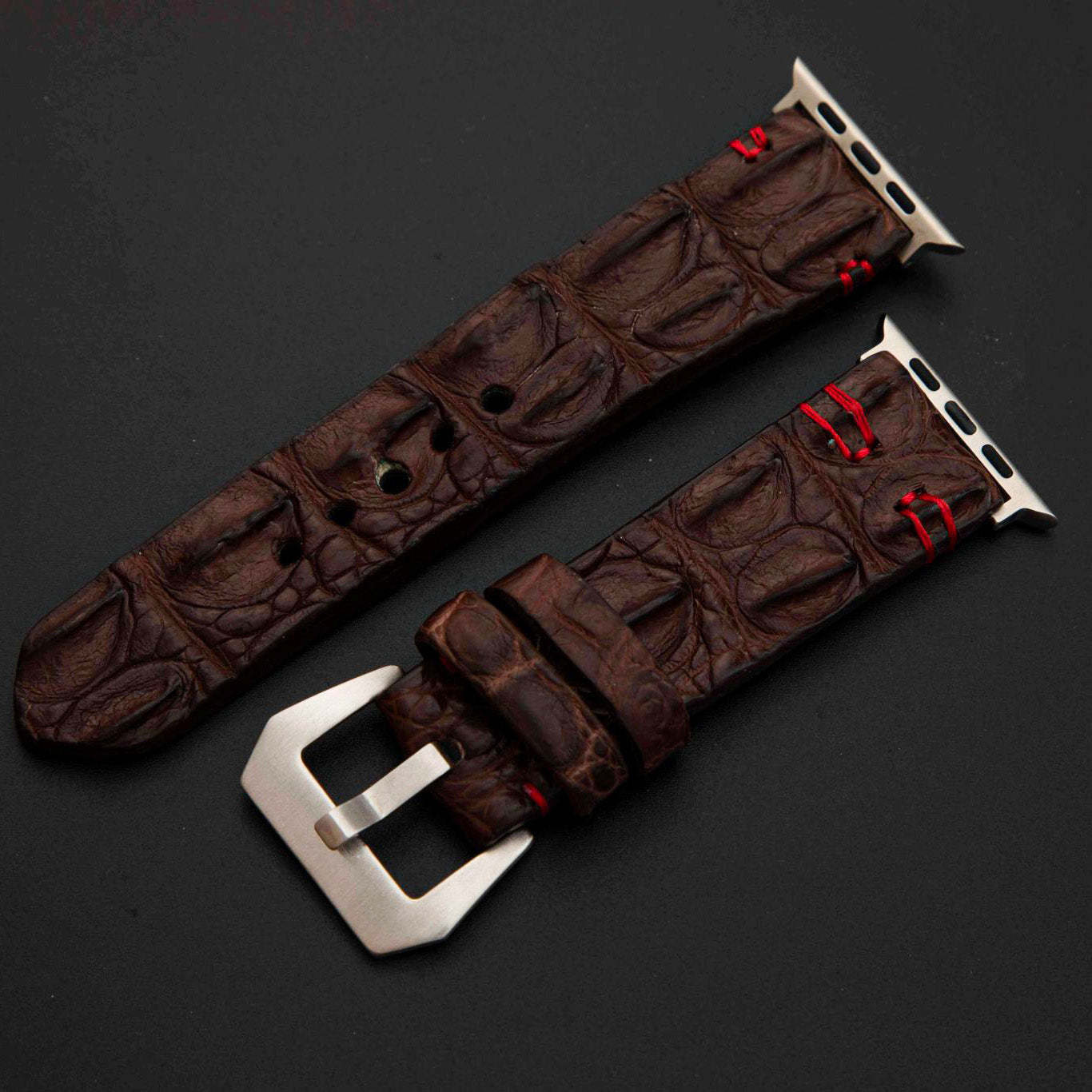 BROWN CROCODILE HORNBACK LEATHER STRAP