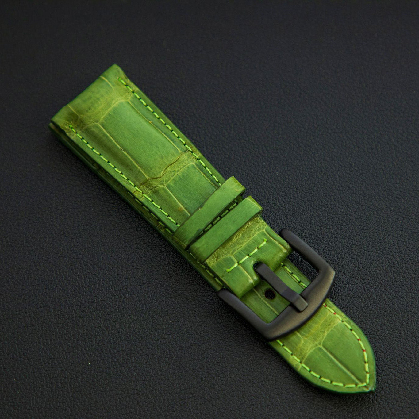 GREEN CROCODILE BELLY LEATHER STRAP