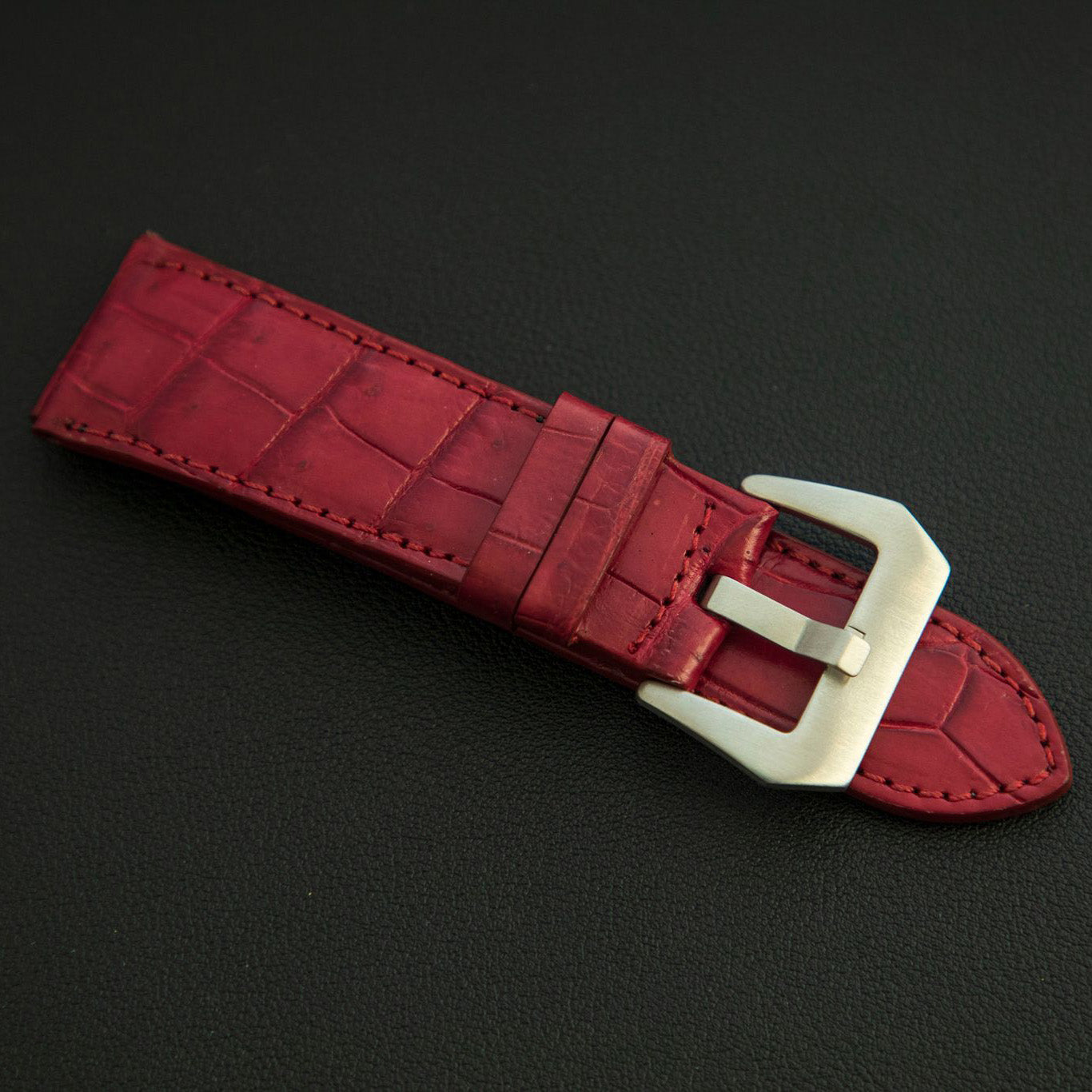 RED CROCODILE BELLY LEATHER STRAP