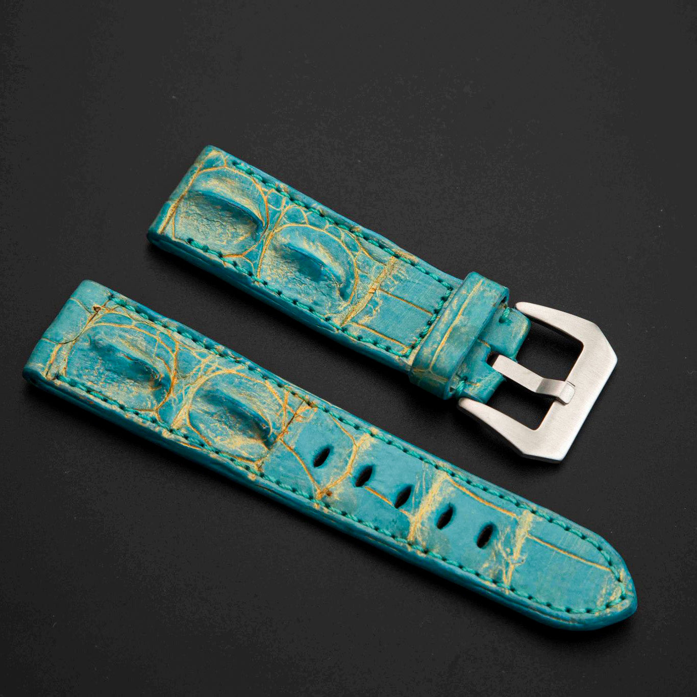 BLUE&GOLD CROCODILE HORNBACK LEATHER STRAP