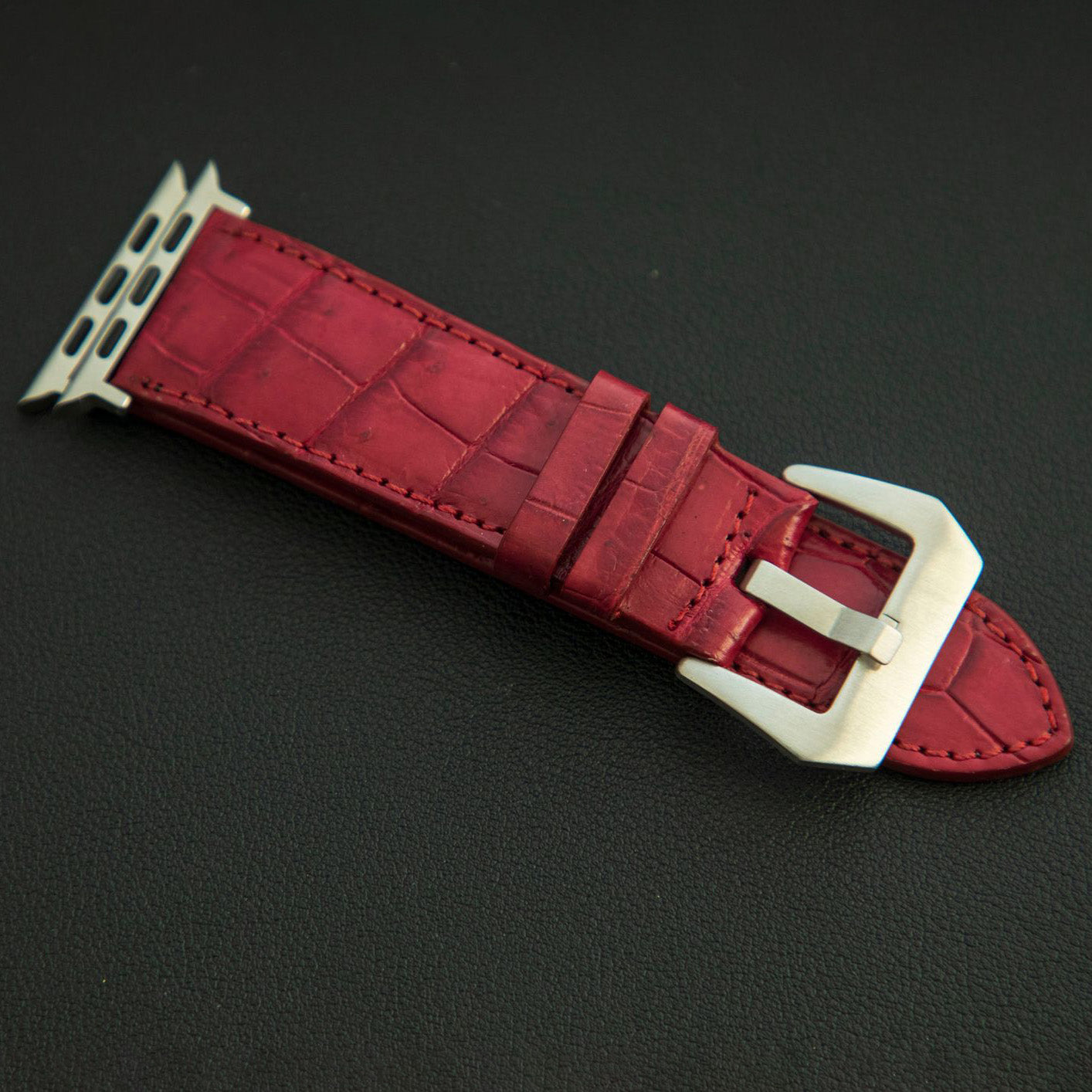 RED CROCODILE BELLY LEATHER STRAP