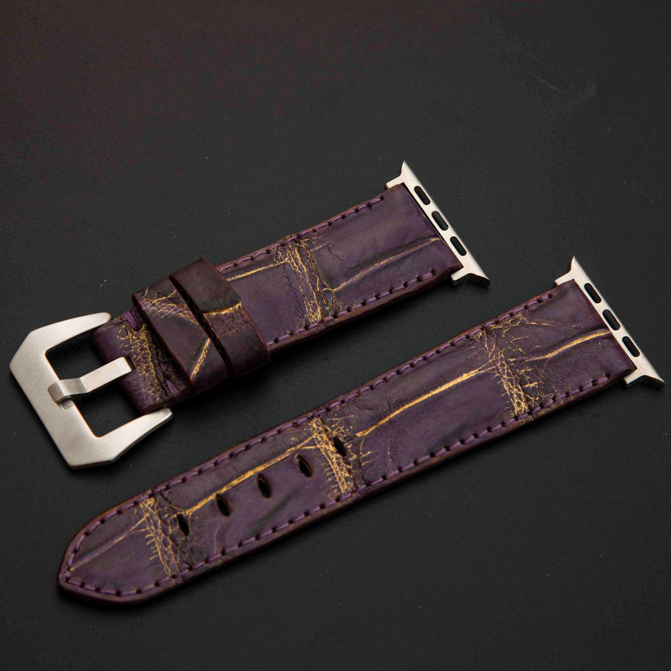 PURPLE&GOLD CROCODILE BELLY LEATHER STRAP