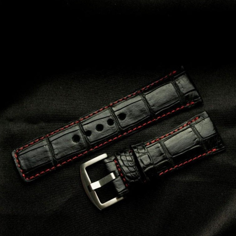 BLACK CROCODILE BELLY LEATHER STRAP
