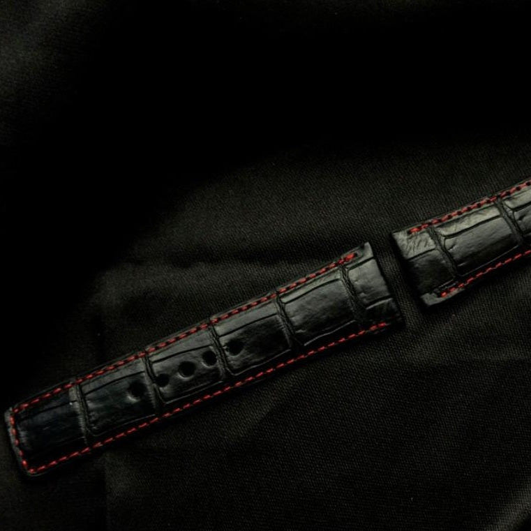 BLACK CROCODILE BELLY LEATHER STRAP