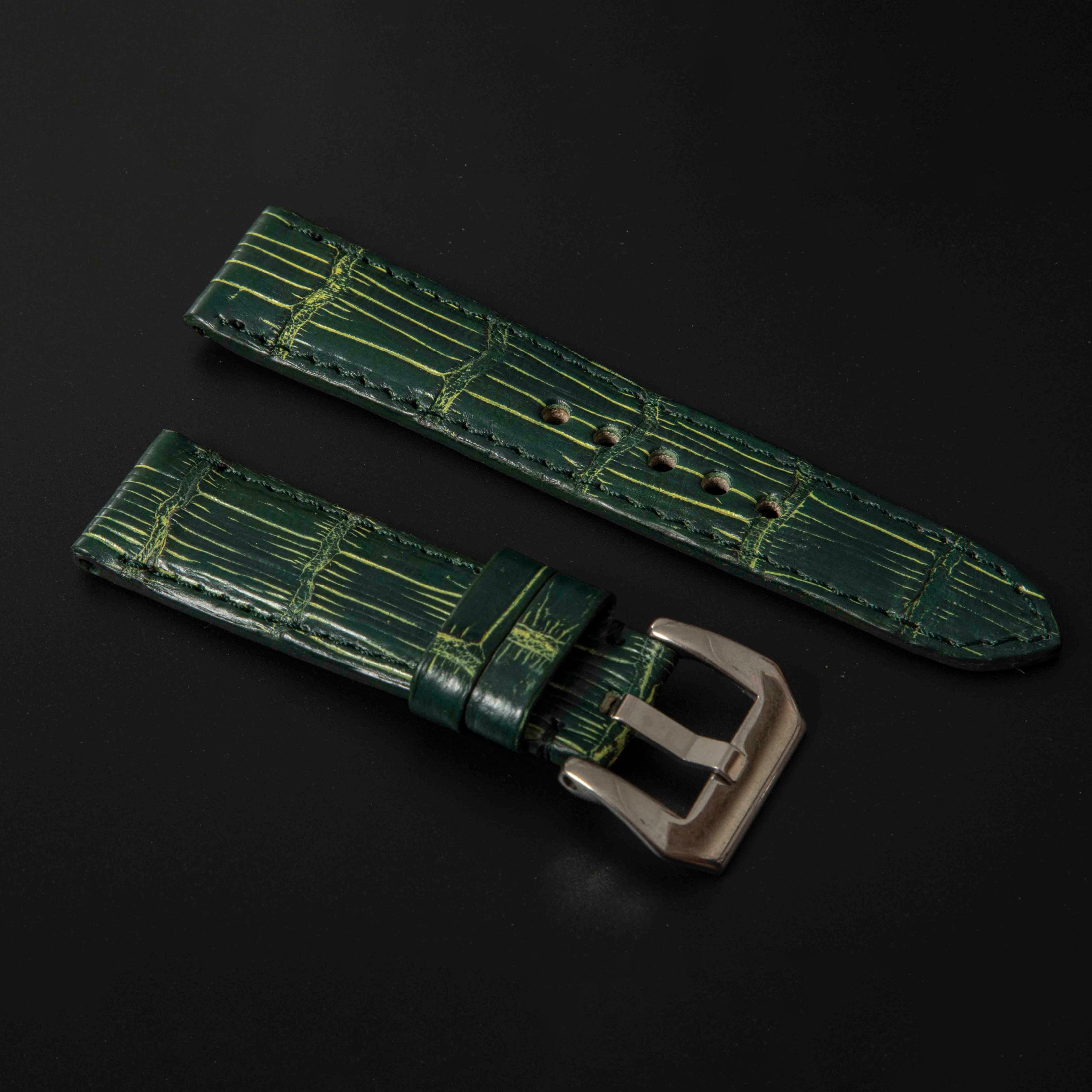 GREEN&GOLD CROCODILE BELLY LEATHER STRAP