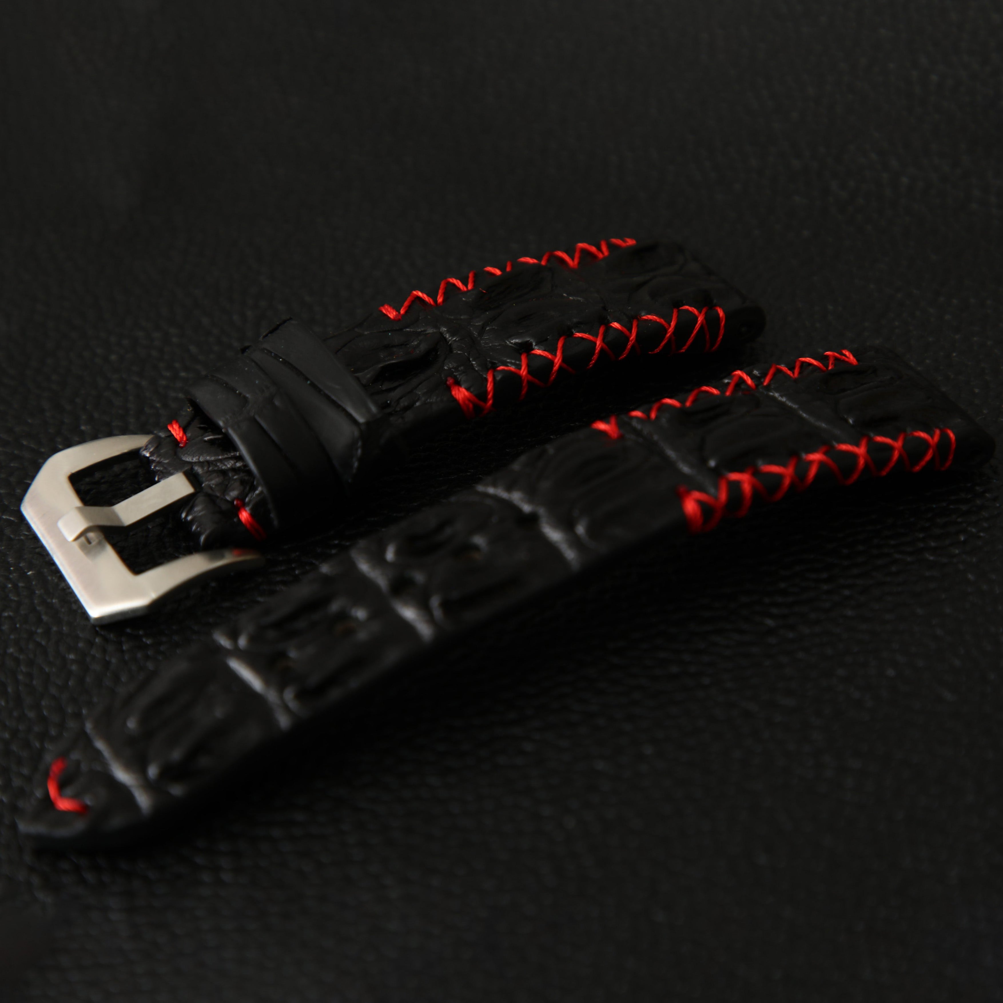 BLACK CROCODILE HORNBACK LEATHER STRAP