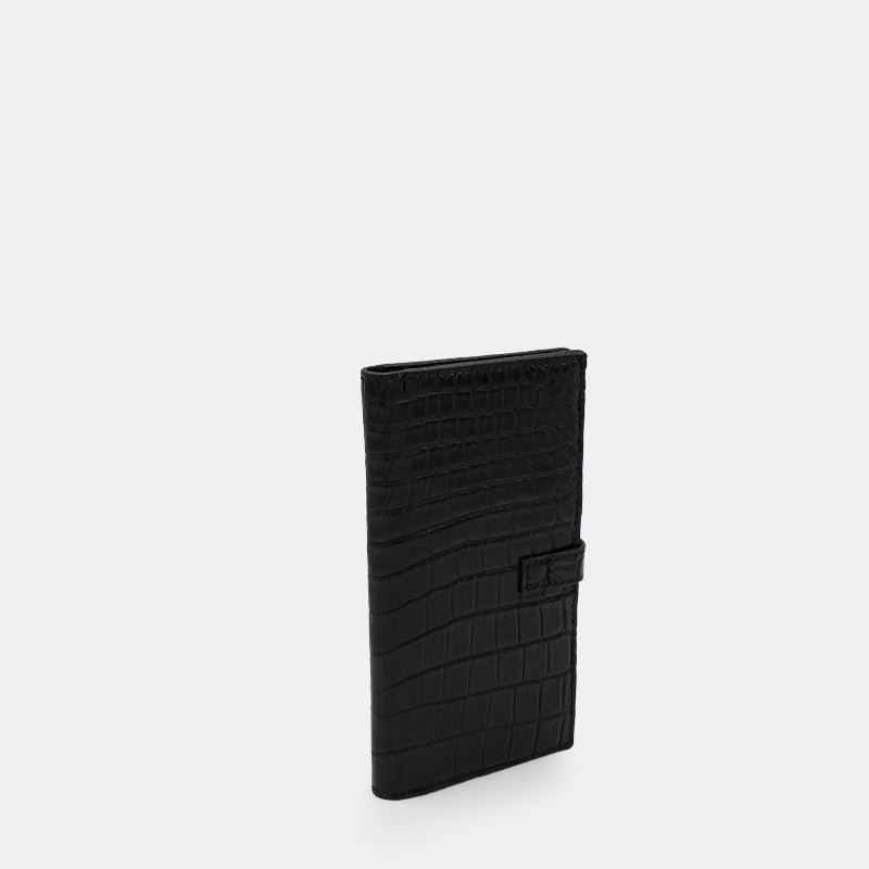 Black Crocodile leather long wallet