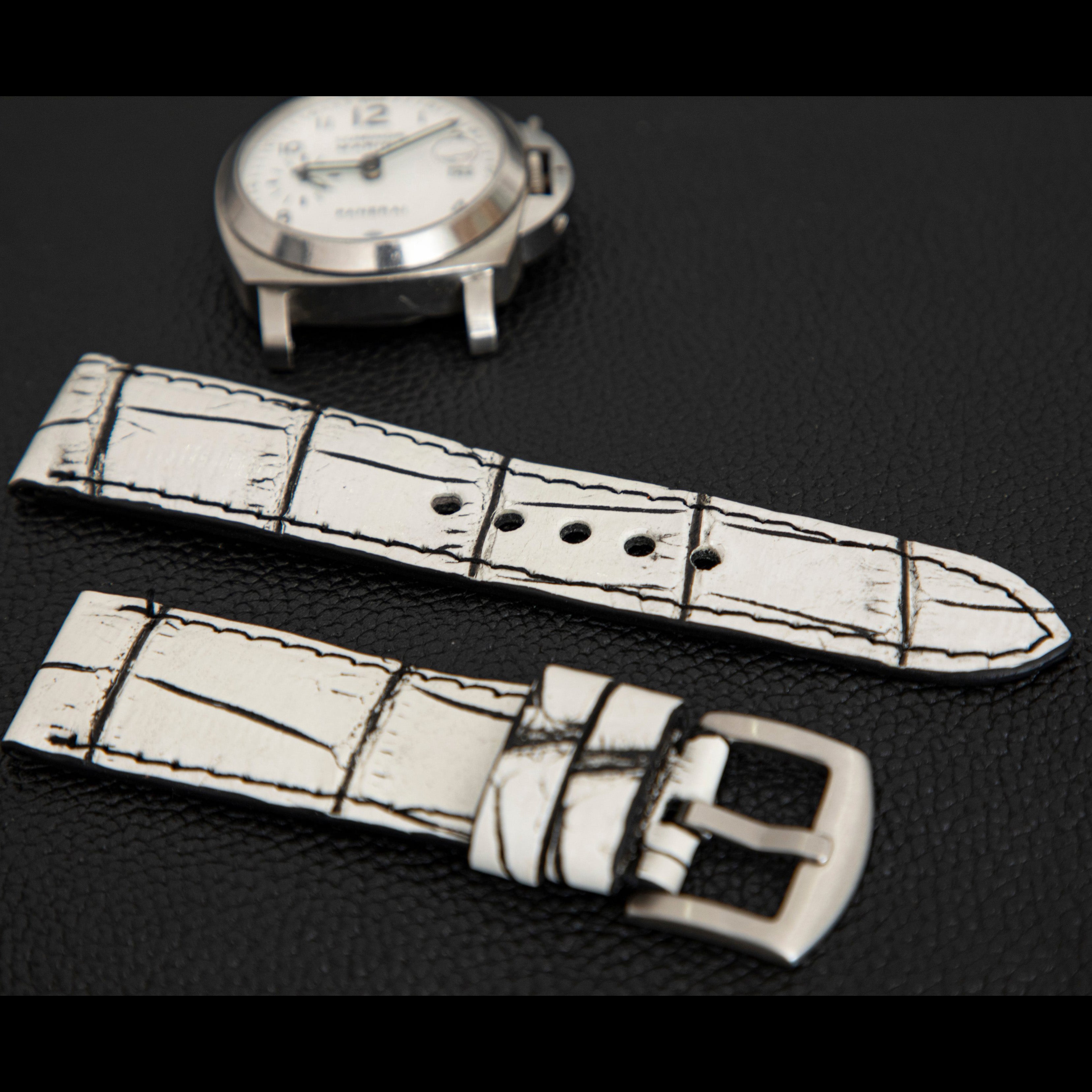 WHITE&BLACK CROCODILE BELLY LEATHER STRAP