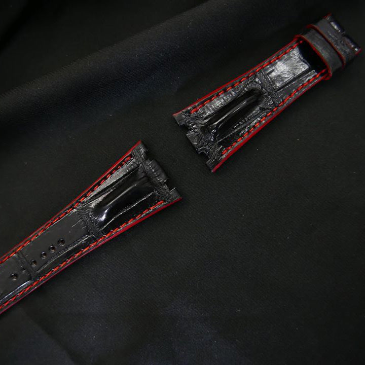 BLACK CROCODILE HORNBACK LEATHER STRAP