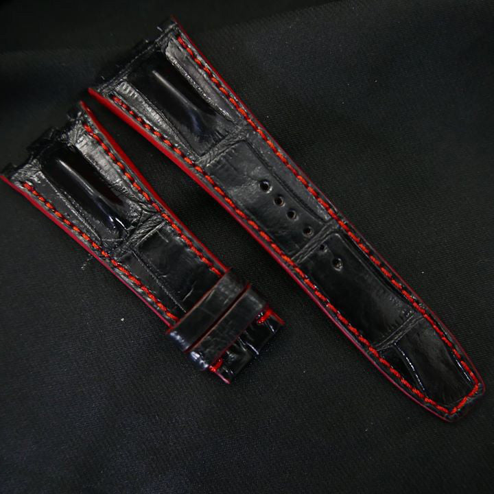 BLACK CROCODILE HORNBACK LEATHER STRAP