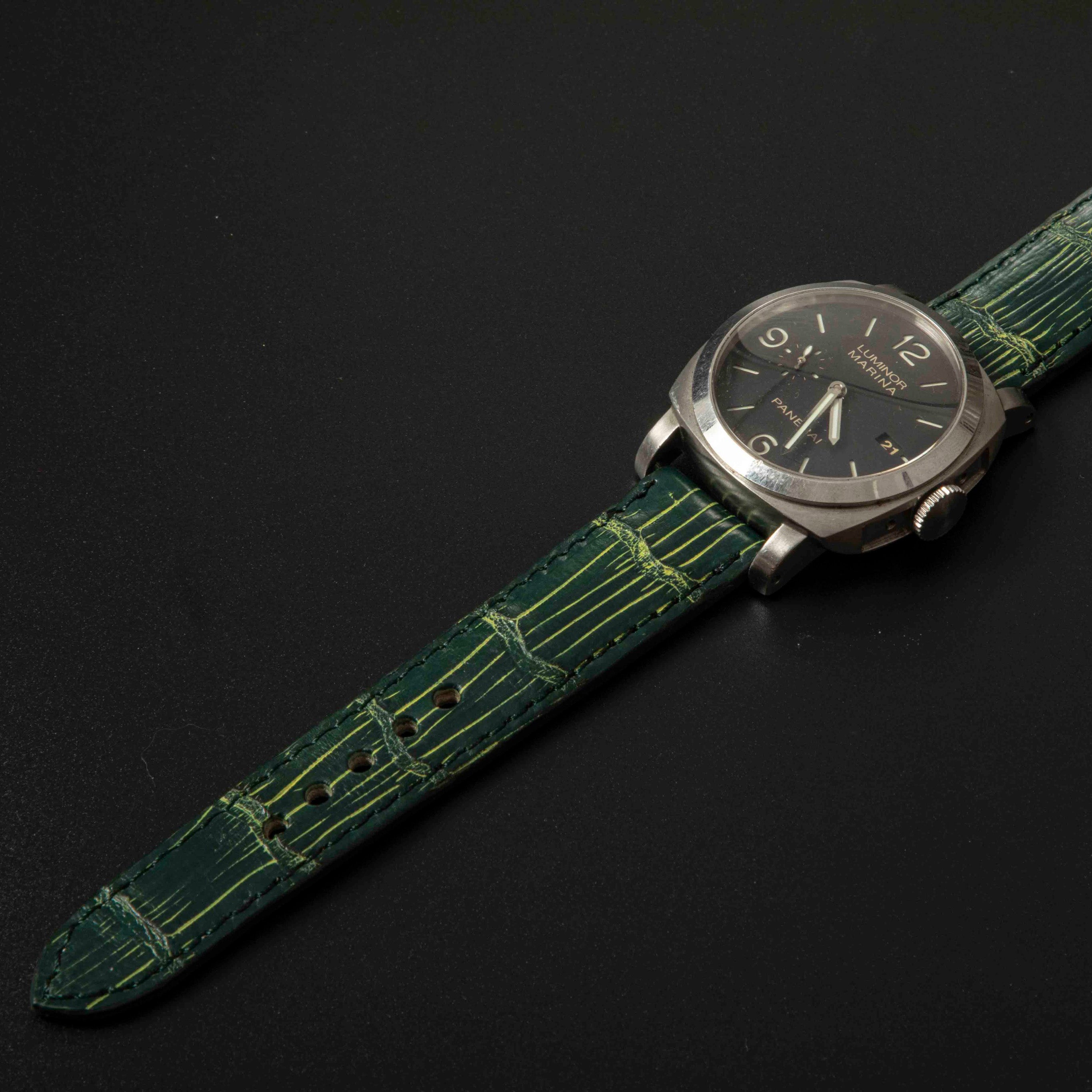 GREEN&GOLD CROCODILE BELLY LEATHER STRAP