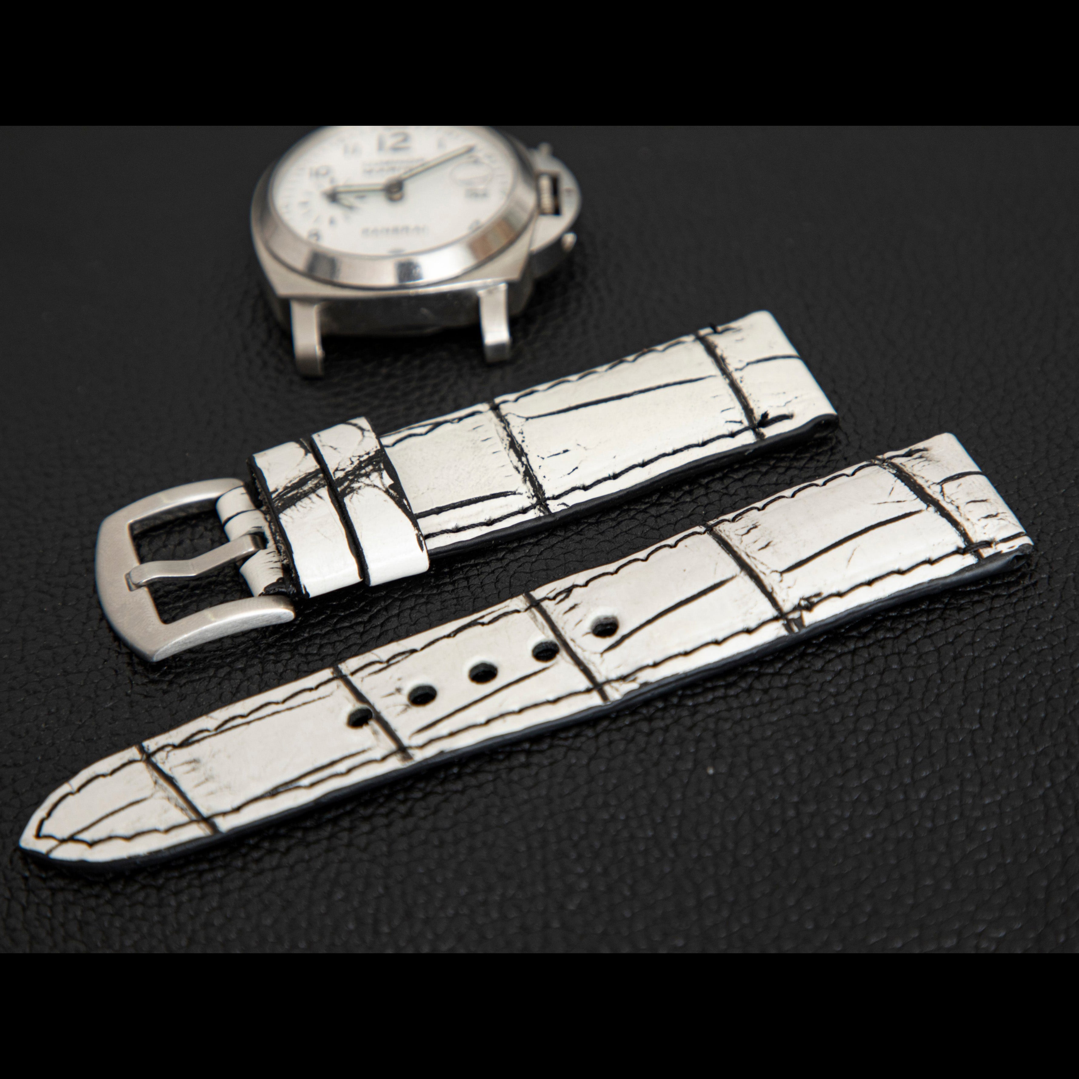 WHITE&BLACK CROCODILE BELLY LEATHER STRAP