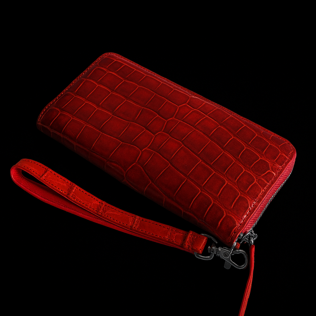 RED CROCODILE LEATHER LONG WALLET
