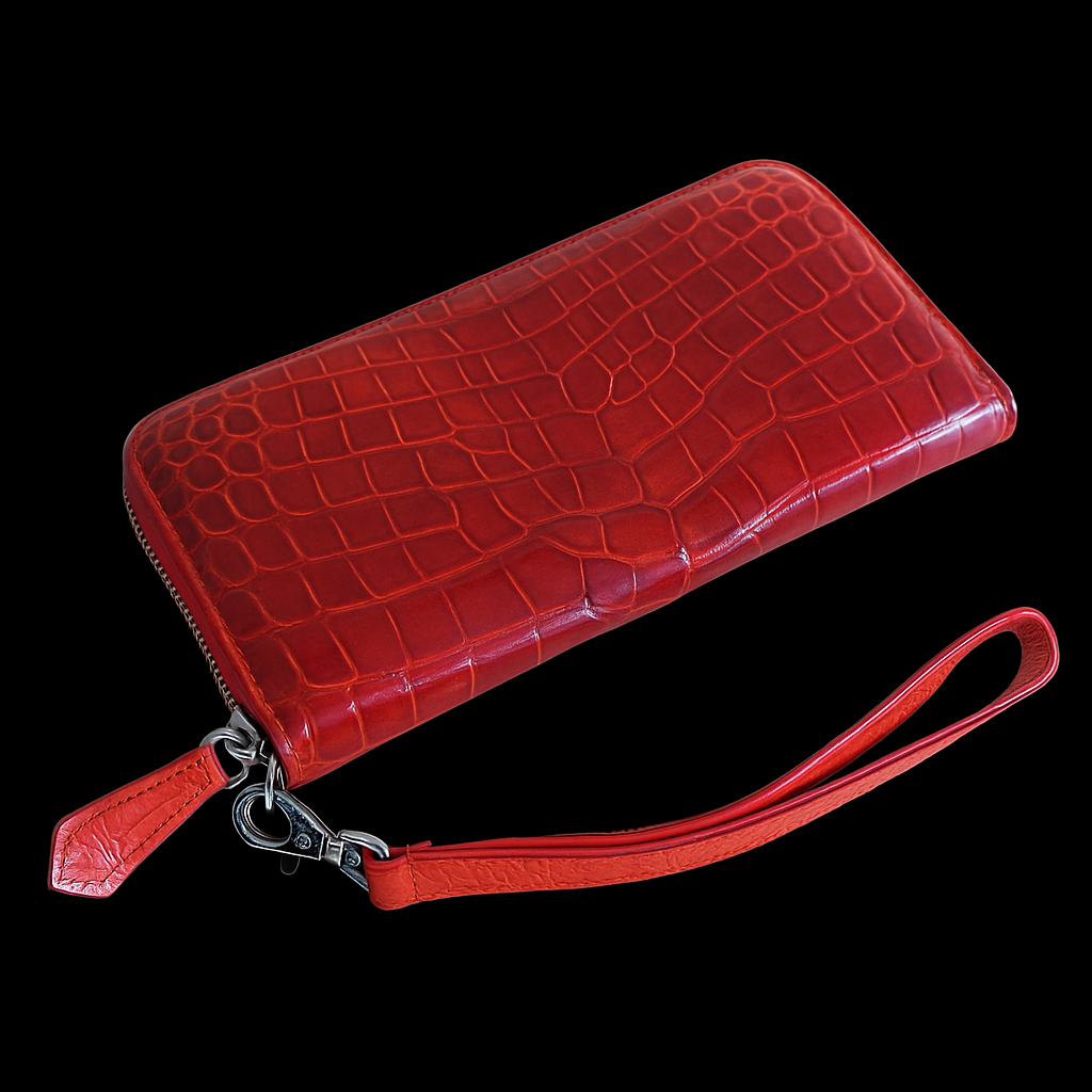 RED CROCODILE LEATHER LONG WALLET