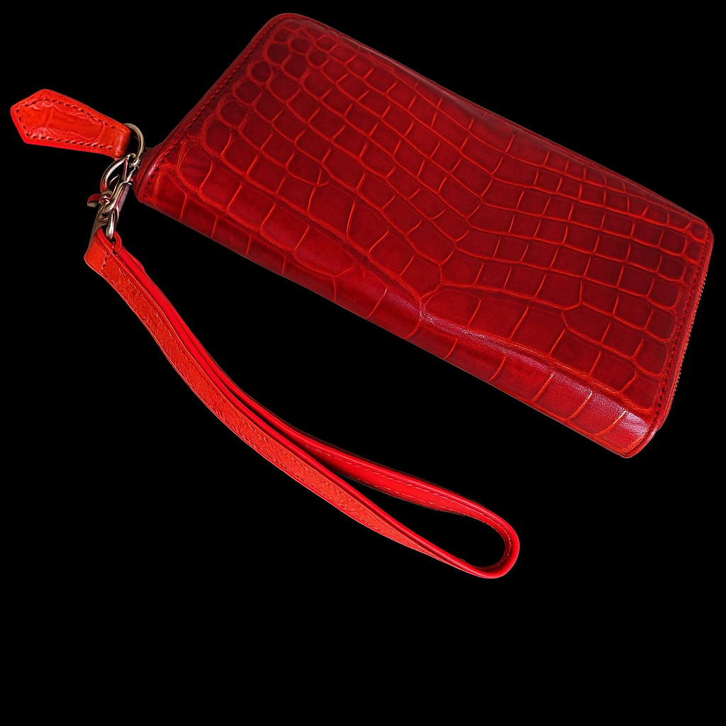 RED CROCODILE LEATHER LONG WALLET