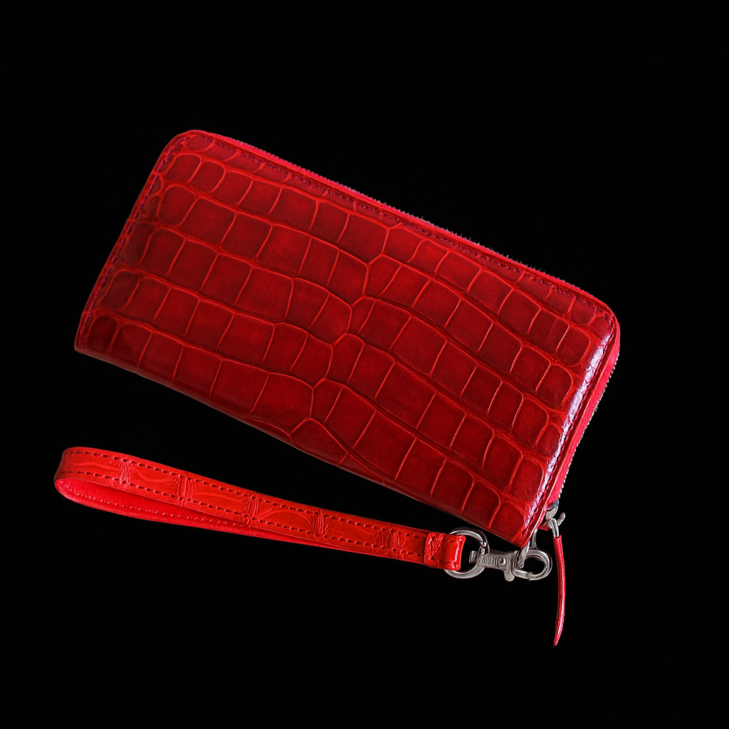 RED CROCODILE LEATHER LONG WALLET