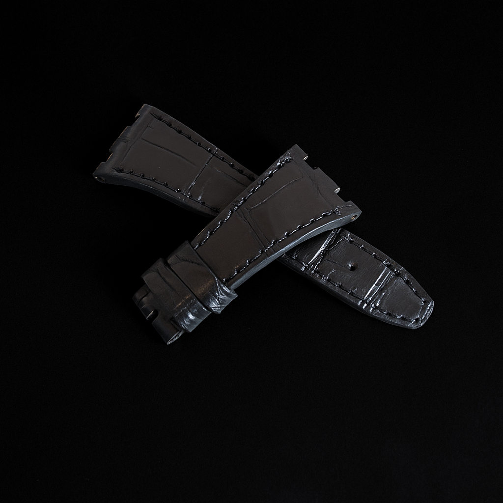 BLACK CROCODILE BELLY LEATHER STRAP