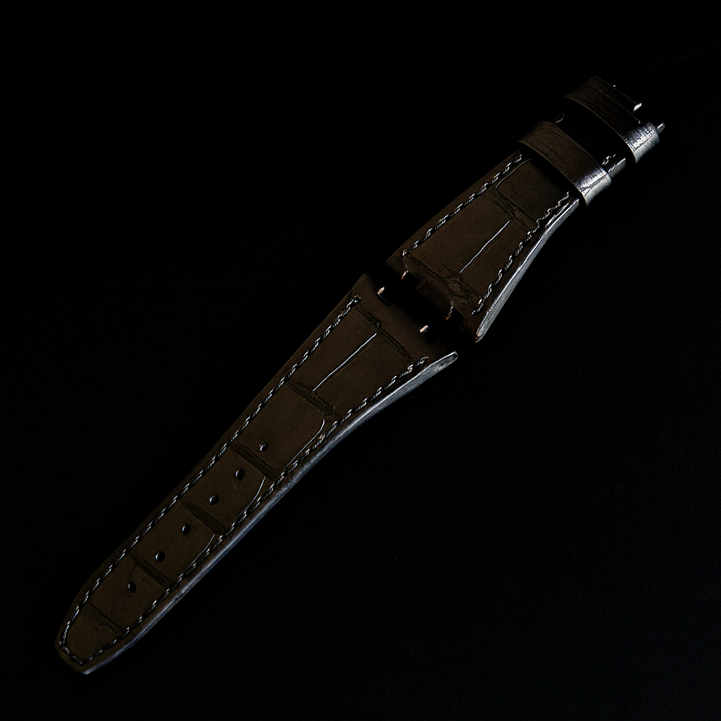 BLACK CROCODILE BELLY LEATHER STRAP