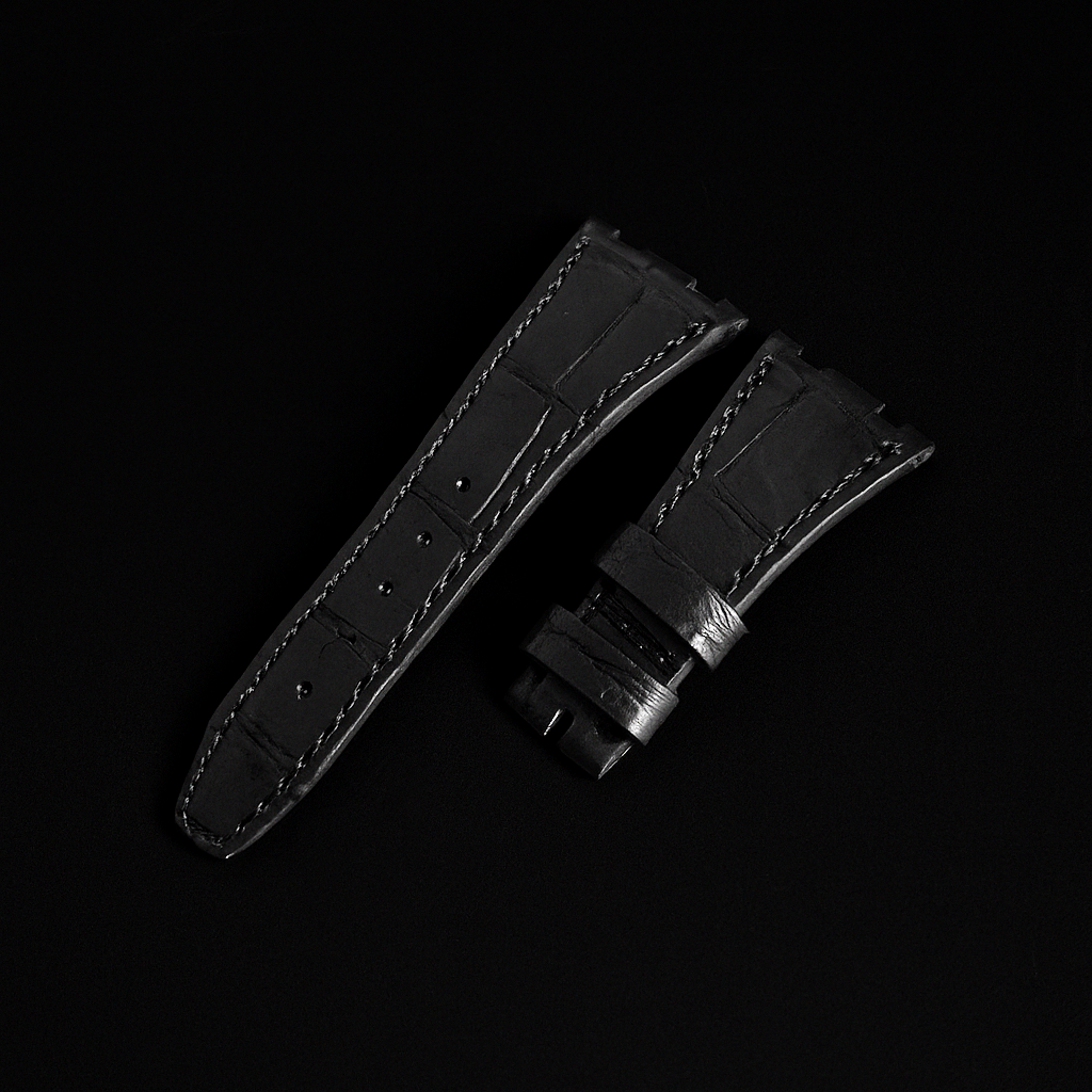 BLACK CROCODILE BELLY LEATHER STRAP