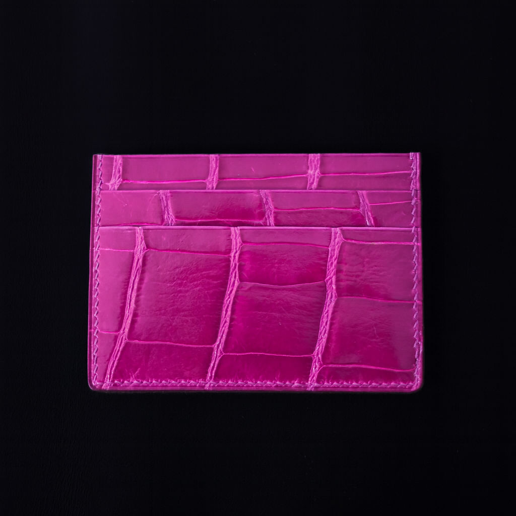 PINK CROCODILE LEATHER CARD HOLDER