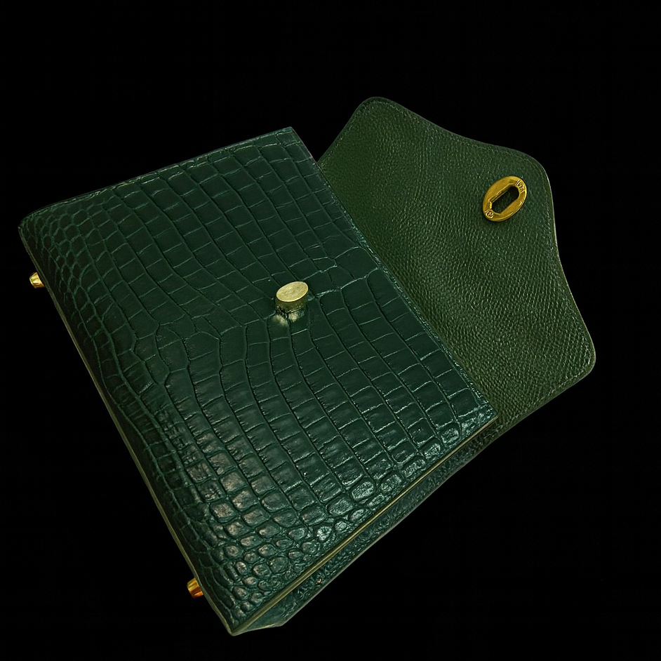 GREEN HANDMADE GENUINE ALLIGATOR BAG