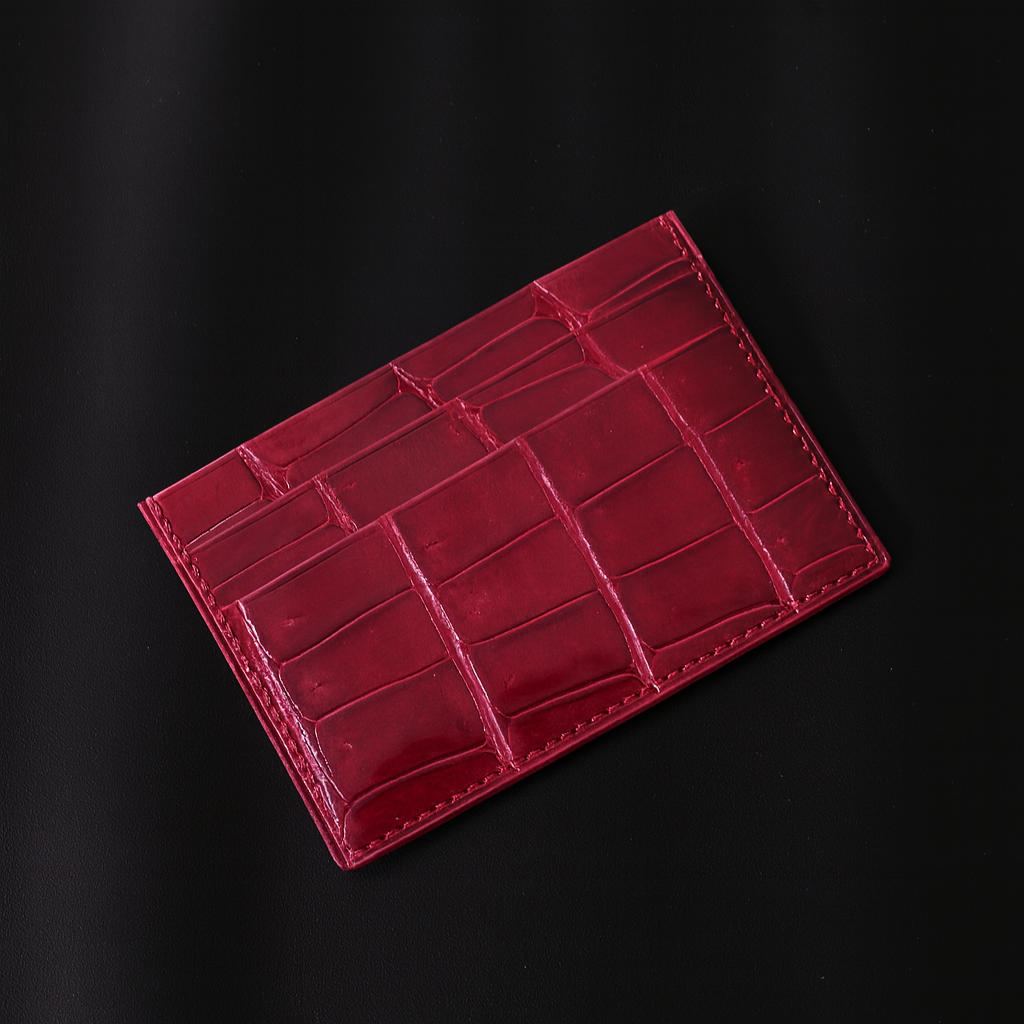 RED CROCODILE LEATHER CARD HOLDER
