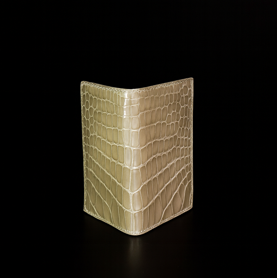 BEIGE CROCODILE LEATHER CARD HOLDER