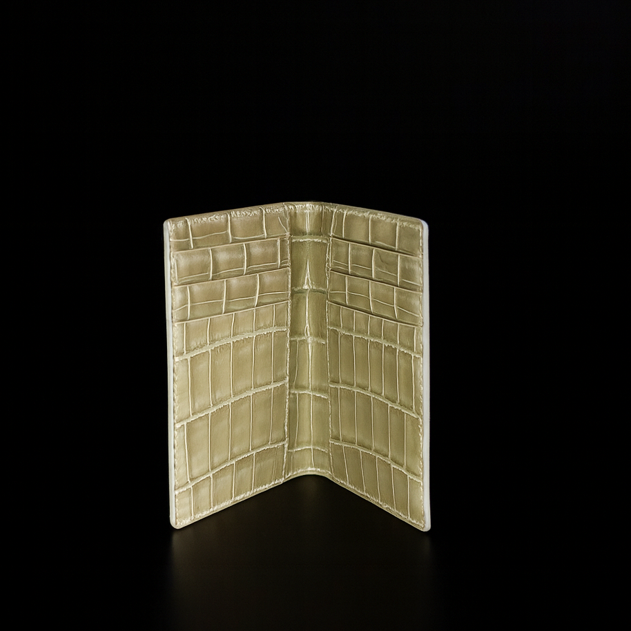 BEIGE CROCODILE LEATHER CARD HOLDER