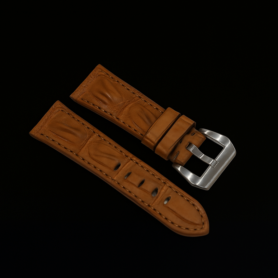 BROWN CROCODILE HORNBACK LEATHER STRAP