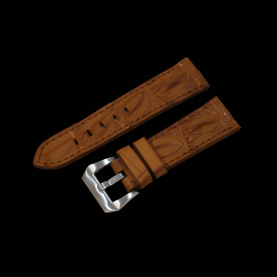 BROWN CROCODILE HORNBACK LEATHER STRAP