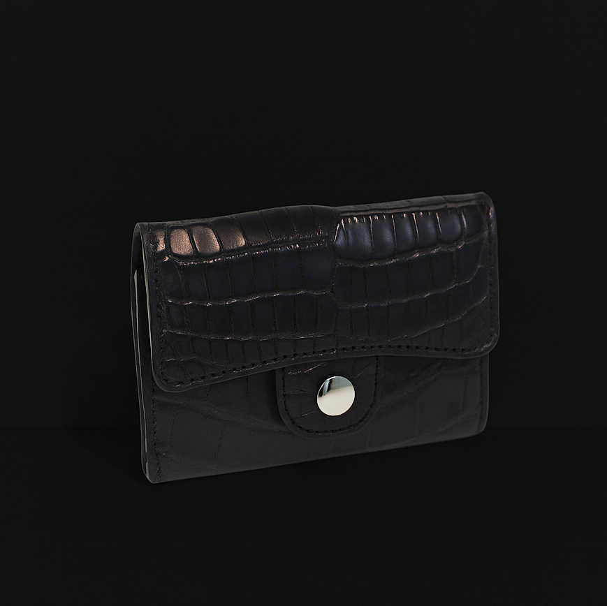 BLACK CROCODILE LEATHER CARD HOLDER