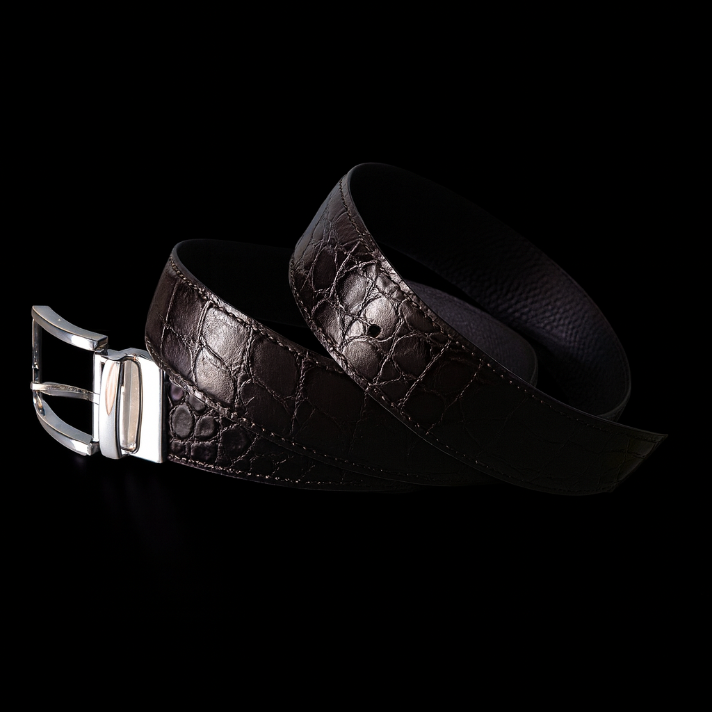 BLACK CROCODILE LEATHER BELT