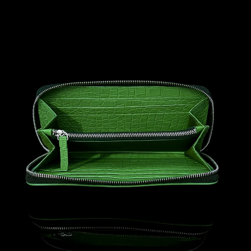 GREEN CROCODILE LEATHER LONG WALLET
