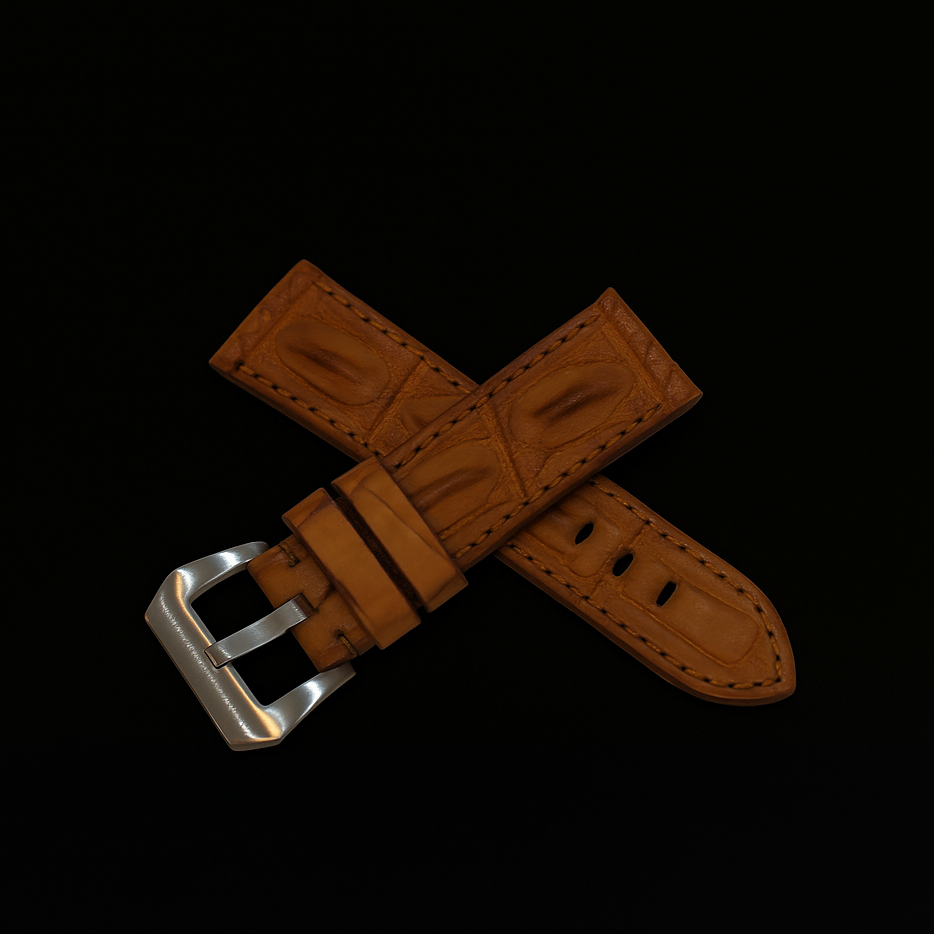 BROWN CROCODILE HORNBACK LEATHER STRAP