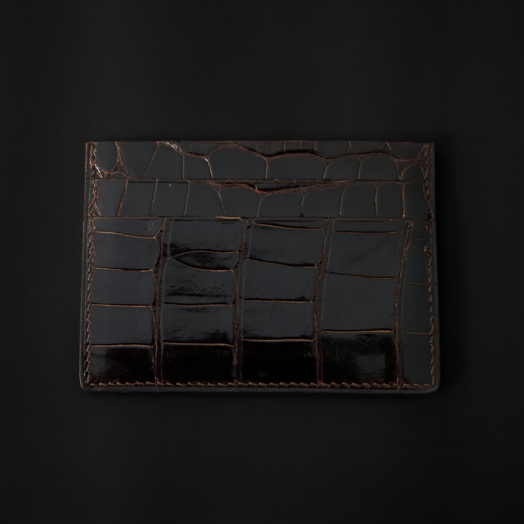 BROWN CROCODILE LEATHER CARD HOLDER