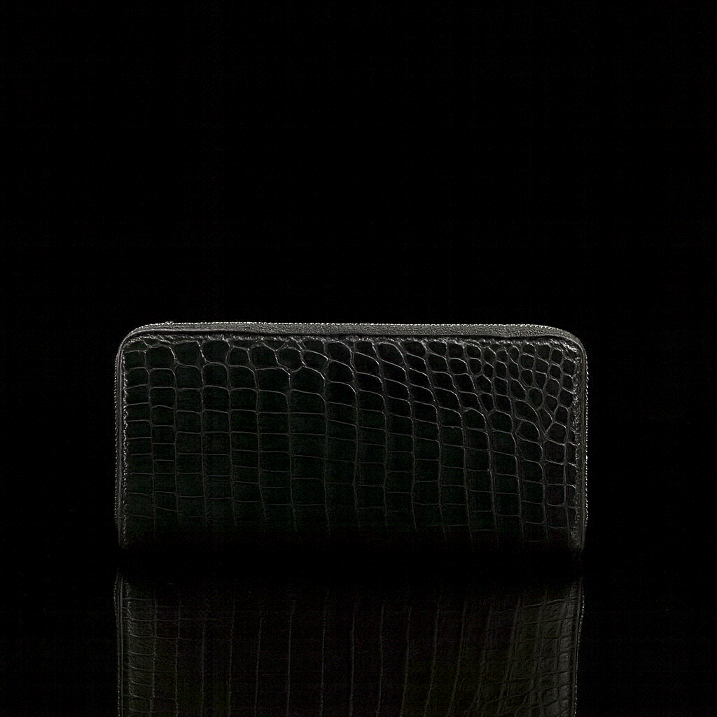 BLACK CROCODILE LEATHER LONG WALLET