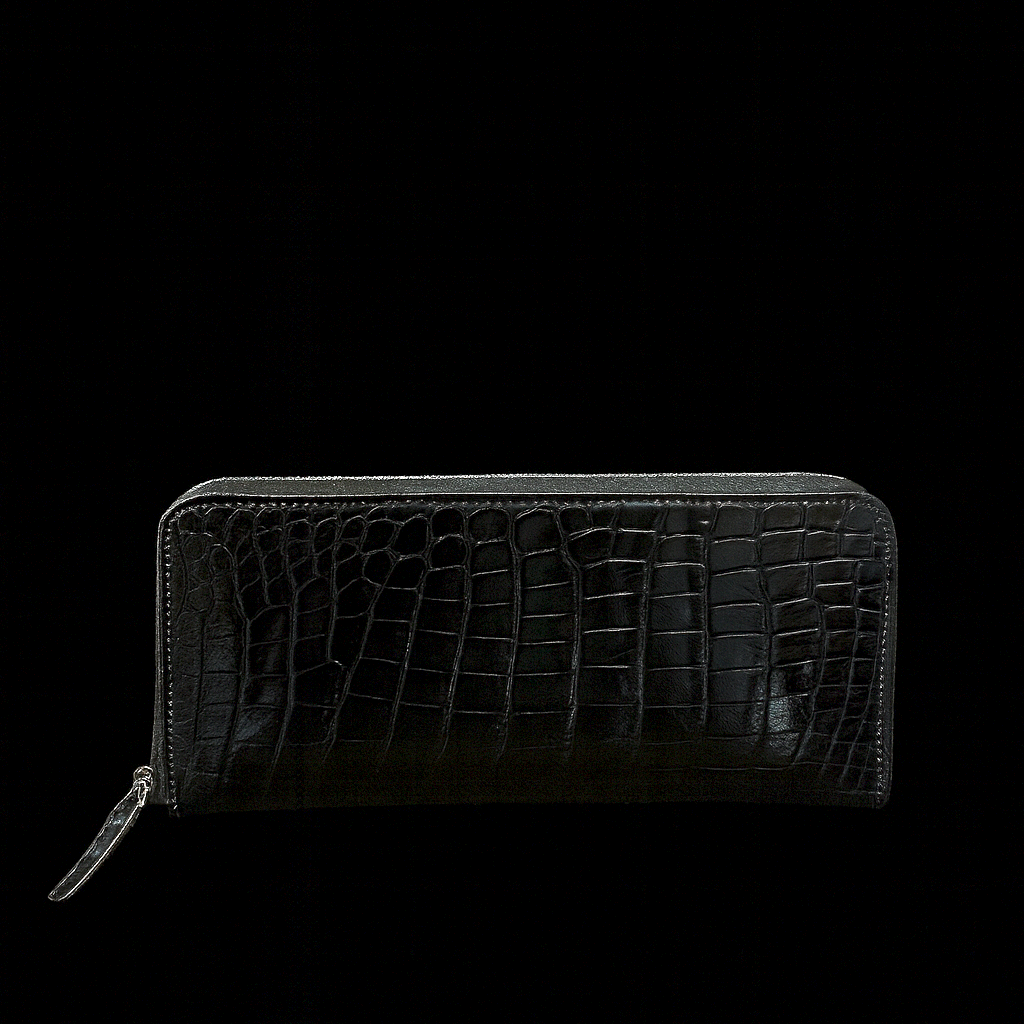 BLACK CROCODILE LEATHER LONG WALLET