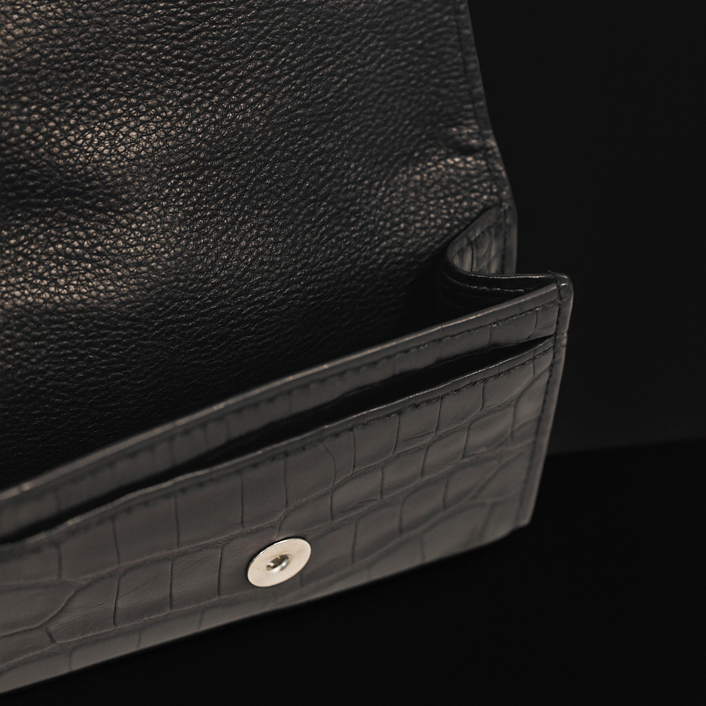 BLACK CROCODILE LEATHER CARD HOLDER
