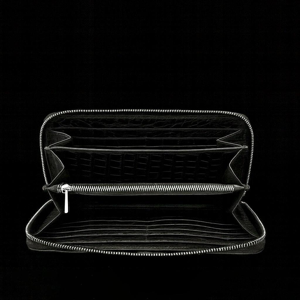 BLACK CROCODILE LEATHER LONG WALLET
