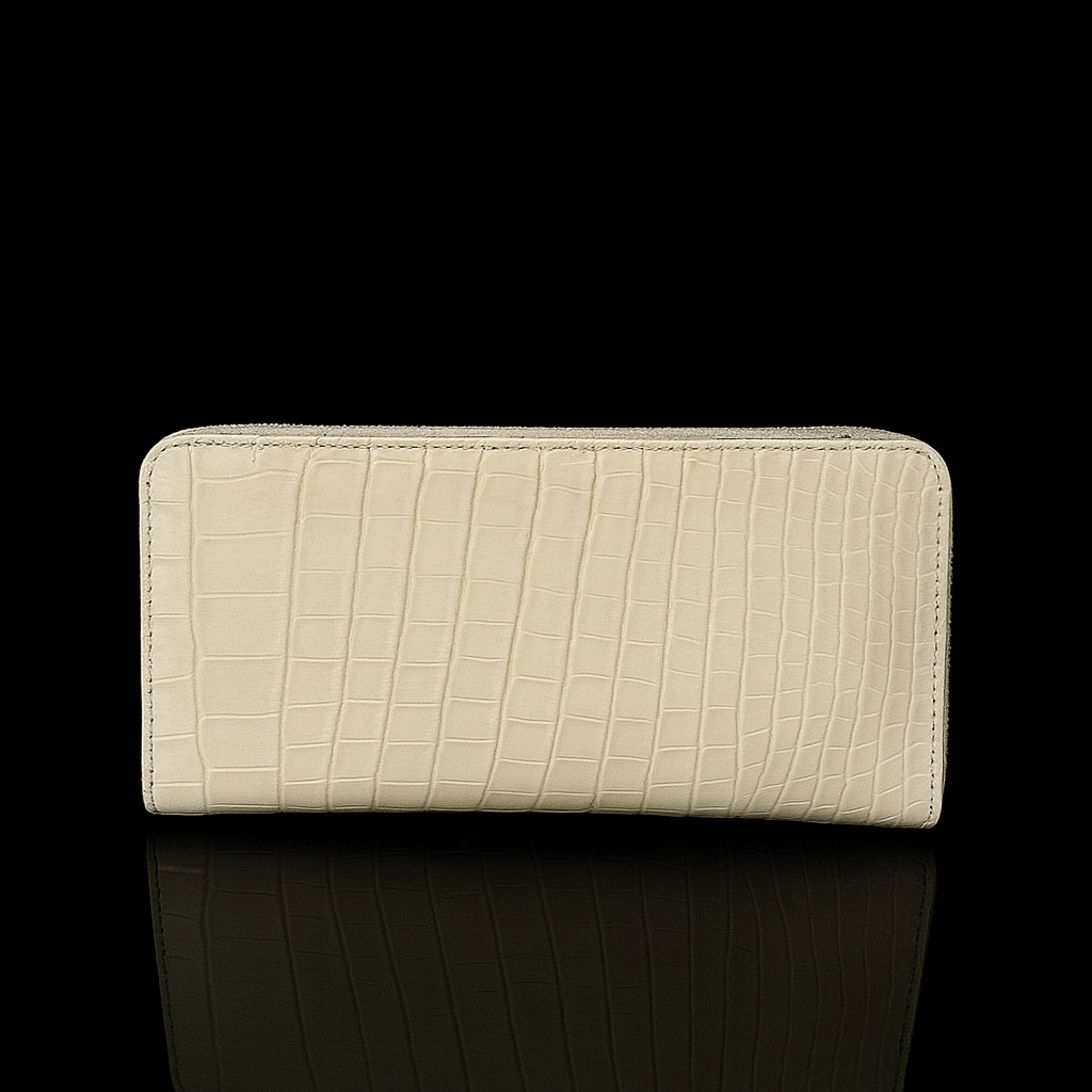 BEIGE CROCODILE LEATHER LONG WALLET