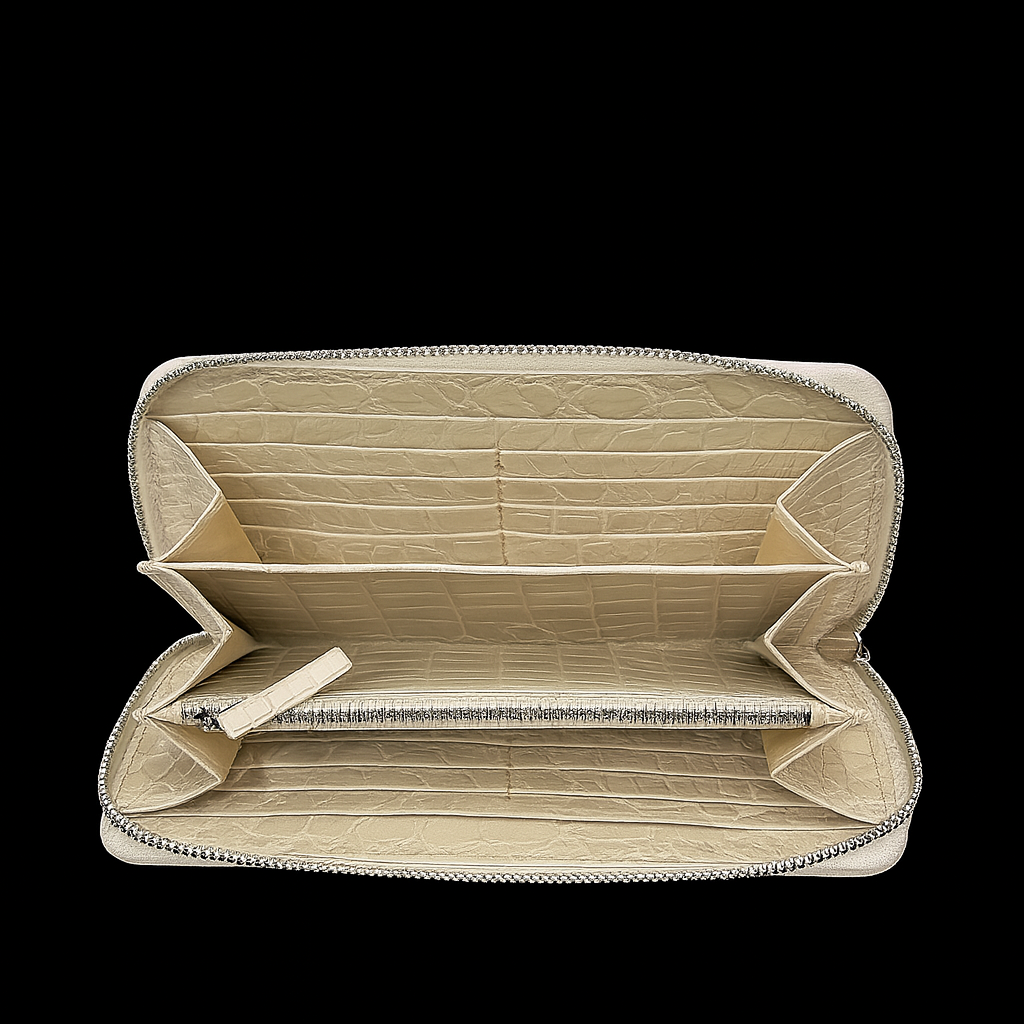 BEIGE CROCODILE LEATHER LONG WALLET