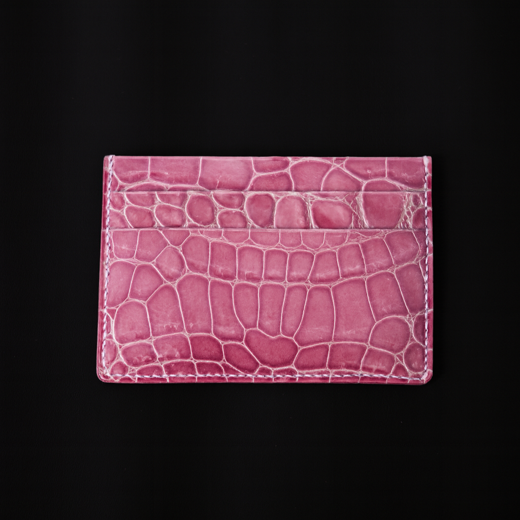 PINK CROCODILE LEATHER CARD HOLDER