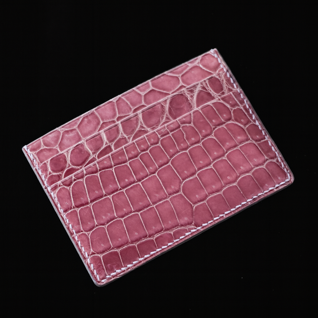 PINK CROCODILE LEATHER CARD HOLDER