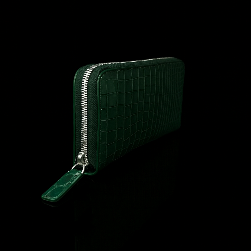 GREEN CROCODILE LEATHER LONG WALLET
