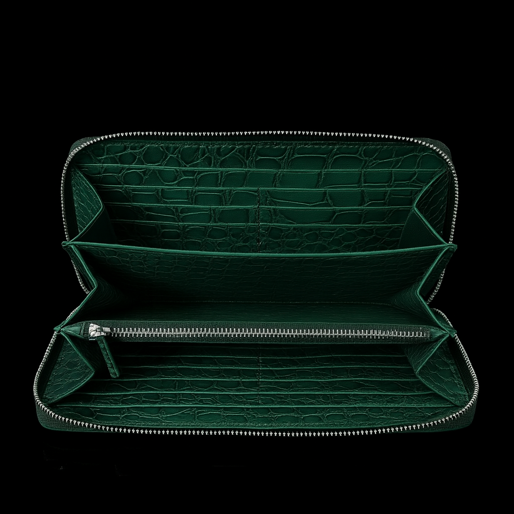 GREEN CROCODILE LEATHER LONG WALLET
