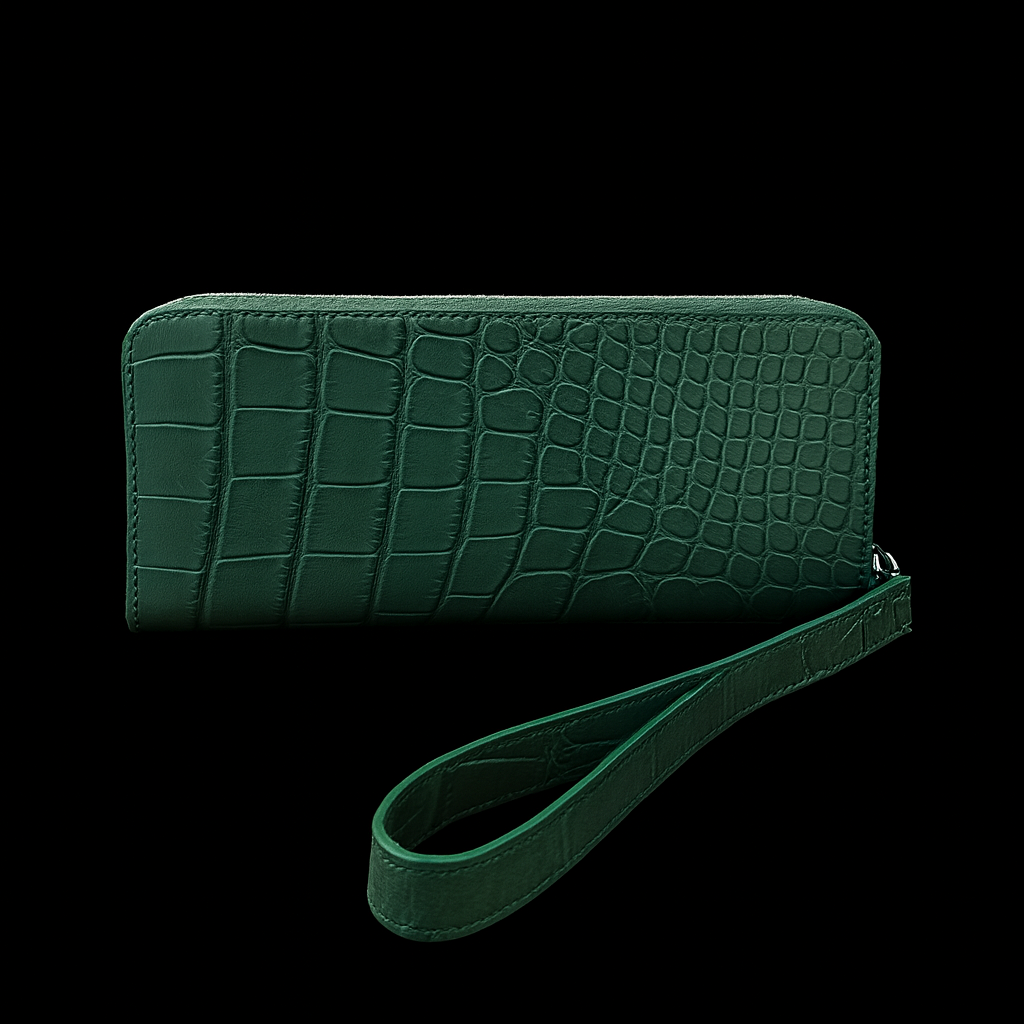 GREEN CROCODILE LEATHER LONG WALLET