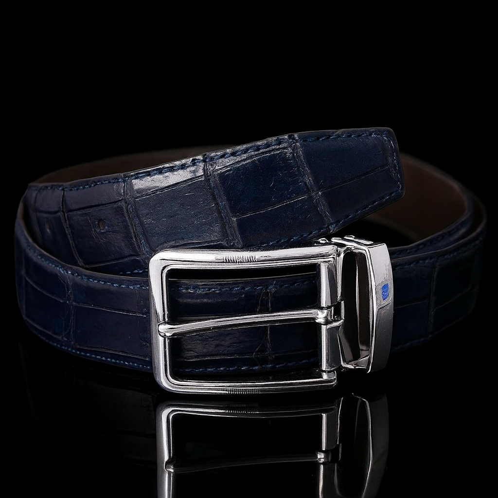 BLUE CROCODILE LEATHER BELT