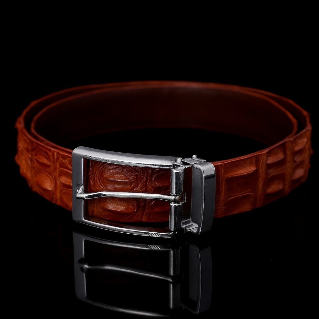 BROWN CROCODILE LEATHER BELT